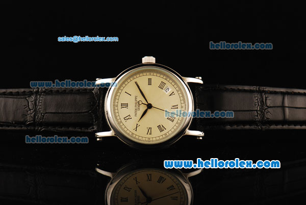 Patek Philippe Calatrava Automatic with Beige Dial and Black Leather Strap - Click Image to Close